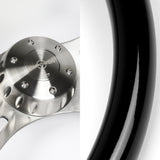 W-Power 16" 406mm 5-Bolt Hole With Aluminum Finished 4-Spoke Steering Wheel -Black Wood Grip/Billet Center Spoke