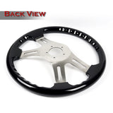 W-Power 16" 406mm 5-Bolt Hole With Aluminum Finished 4-Spoke Steering Wheel -Black Wood Grip/Billet Center Spoke