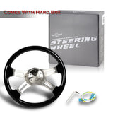 W-Power 16" 406mm 5-Bolt Hole With Aluminum Finished 4-Spoke Steering Wheel -Black Wood Grip/Billet Center Spoke