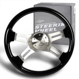 W-Power 16" 406mm 5-Bolt Hole With Aluminum Finished 4-Spoke Steering Wheel -Black Wood Grip/Billet Center Spoke