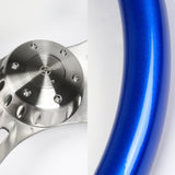 W-Power 16" 406mm 5-Bolt Hole With Aluminum Finished 4-Spoke Steering Wheel -Blue Wood Grip/Billet Center Spoke