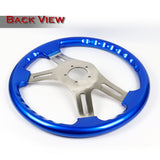 W-Power 16" 406mm 5-Bolt Hole With Aluminum Finished 4-Spoke Steering Wheel -Blue Wood Grip/Billet Center Spoke