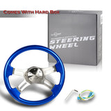 W-Power 16" 406mm 5-Bolt Hole With Aluminum Finished 4-Spoke Steering Wheel -Blue Wood Grip/Billet Center Spoke