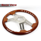 W-Power 16" 406mm 5-Bolt Hole With Aluminum Finished 4-Spoke Steering Wheel -Dark Wood Grip/Billet Center Spoke