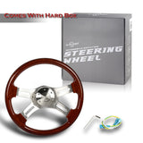 W-Power 16" 406mm 5-Bolt Hole With Aluminum Finished 4-Spoke Steering Wheel -Dark Wood Grip/Billet Center Spoke