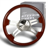 W-Power 16" 406mm 5-Bolt Hole With Aluminum Finished 4-Spoke Steering Wheel -Dark Wood Grip/Billet Center Spoke