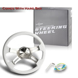 W-Power 16" 406mm 5-Bolt Hole With Aluminum Finished 4-Spoke Steering Wheel -White Wood Grip/Billet Center Spoke