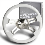 W-Power 16" 406mm 5-Bolt Hole With Aluminum Finished 4-Spoke Steering Wheel -White Wood Grip/Billet Center Spoke