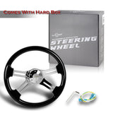 W-Power 18" 457mm 5-Bolt Hole With Aluminum Finished 4-Spoke Steering Wheel -Black Wood Grip/Chrome Center Spoke