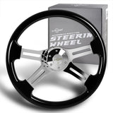 W-Power 18" 457mm 5-Bolt Hole With Aluminum Finished 4-Spoke Steering Wheel -Black Wood Grip/Chrome Center Spoke
