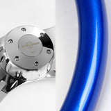 W-Power 18" 457mm 5-Bolt Hole With Aluminum Finished 4-Spoke Steering Wheel -Blue Wood Grip/Chrome Center Spoke