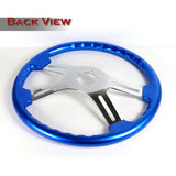 W-Power 18" 457mm 5-Bolt Hole With Aluminum Finished 4-Spoke Steering Wheel -Blue Wood Grip/Chrome Center Spoke