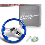 W-Power 18" 457mm 5-Bolt Hole With Aluminum Finished 4-Spoke Steering Wheel -Blue Wood Grip/Chrome Center Spoke