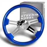 W-Power 18" 457mm 5-Bolt Hole With Aluminum Finished 4-Spoke Steering Wheel -Blue Wood Grip/Chrome Center Spoke