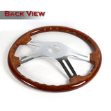 W-Power 18" 457mm 5-Bolt Hole With Aluminum Finished 4-Spoke Steering Wheel -Dark Wood Grip/Chrome Center Spoke