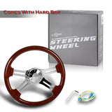 W-Power 18" 457mm 5-Bolt Hole With Aluminum Finished 4-Spoke Steering Wheel -Dark Wood Grip/Chrome Center Spoke
