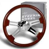 W-Power 18" 457mm 5-Bolt Hole With Aluminum Finished 4-Spoke Steering Wheel -Dark Wood Grip/Chrome Center Spoke
