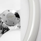 W-Power 18" 457mm 5-Bolt Hole With Aluminum Finished 4-Spoke Steering Wheel -White Wood Grip/Chrome Center Spoke