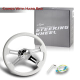 W-Power 18" 457mm 5-Bolt Hole With Aluminum Finished 4-Spoke Steering Wheel -White Wood Grip/Chrome Center Spoke