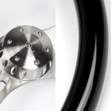 W-Power 18" 457mm 5-Bolt Hole With Aluminum Finished 4-Spoke Steering Wheel -Black Wood Grip/Billet Center Spoke