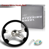 W-Power 18" 457mm 5-Bolt Hole With Aluminum Finished 4-Spoke Steering Wheel -Black Wood Grip/Billet Center Spoke