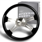 W-Power 18" 457mm 5-Bolt Hole With Aluminum Finished 4-Spoke Steering Wheel -Black Wood Grip/Billet Center Spoke