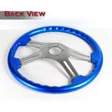 W-Power 18" 457mm 5-Bolt Hole With Aluminum Finished 4-Spoke Steering Wheel -Blue Wood Grip/Billet Center Spoke