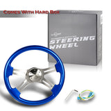 W-Power 18" 457mm 5-Bolt Hole With Aluminum Finished 4-Spoke Steering Wheel -Blue Wood Grip/Billet Center Spoke