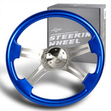 W-Power 18" 457mm 5-Bolt Hole With Aluminum Finished 4-Spoke Steering Wheel -Blue Wood Grip/Billet Center Spoke