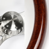 W-Power 18" 457mm 5-Bolt Hole With Aluminum Finished 4-Spoke Steering Wheel -Dark Wood Grip/Billet Center Spoke