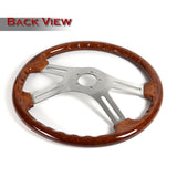 W-Power 18" 457mm 5-Bolt Hole With Aluminum Finished 4-Spoke Steering Wheel -Dark Wood Grip/Billet Center Spoke