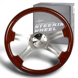 W-Power 18" 457mm 5-Bolt Hole With Aluminum Finished 4-Spoke Steering Wheel -Dark Wood Grip/Billet Center Spoke