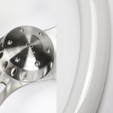 W-Power 18" 457mm 5-Bolt Hole With Aluminum Finished 4-Spoke Steering Wheel -White Wood Grip/Billet Center Spoke