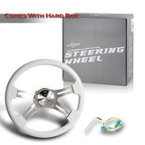 W-Power 18" 457mm 5-Bolt Hole With Aluminum Finished 4-Spoke Steering Wheel -White Wood Grip/Billet Center Spoke