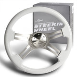 W-Power 18" 457mm 5-Bolt Hole With Aluminum Finished 4-Spoke Steering Wheel -White Wood Grip/Billet Center Spoke