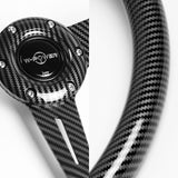 W-Power 14" 350mm 6-Bolt Hole JDM Euro VIP Style Carbon Fiber Look Grip With Aluminum Finished 3-Spoke Steering Wheel -Carbon Fiber Look Center Spoke/Black Carbon Fiber Look Grip