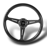 W-Power 14" 350mm 6-Bolt Hole JDM Euro VIP Style Carbon Fiber Look Grip With Aluminum Finished 3-Spoke Steering Wheel -Carbon Fiber Look Center Spoke/Black Carbon Fiber Look Grip