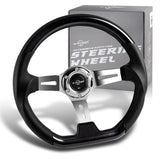 W-Power 13.5" 343mm 6-Bolt Hole JDM Euro VIP Style Pearl Wood Black Leather Grip With Aluminum Finished 3-Spoke 3 Inch Deep Dish Steering Wheel -Pearl Black Wood