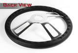 W-Power 18" Black Leather Grip 5-Hole Chrome 3-Spoke Vintage Steering Wheel