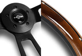 W-Power 18" Dark Wood Grip 5-Hole Aluminum Black 3-Spoke Vintage Steering Wheel