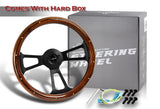 W-Power 18" Dark Wood Grip 5-Hole Aluminum Black 3-Spoke Vintage Steering Wheel