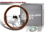 W-Power 18" Dark Wood Grip 5-Hole Aluminum Chrome 3-Spoke Vintage Steering Wheel
