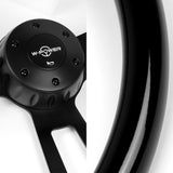 W-Power 17" 432mm 5-Bolt Hole With Aluminum Finished 3-Spoke Steering Wheel -Black Wood Grip/Black Center Spoke