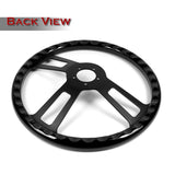 W-Power 17" 432mm 5-Bolt Hole With Aluminum Finished 3-Spoke Steering Wheel -Black Wood Grip/Black Center Spoke