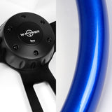W-Power 17" 432mm 5-Bolt Hole With Aluminum Finished 3-Spoke Steering Wheel -Blue Wood Grip/Black Center Spoke