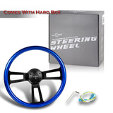 W-Power 17" 432mm 5-Bolt Hole With Aluminum Finished 3-Spoke Steering Wheel -Blue Wood Grip/Black Center Spoke