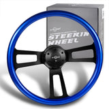 W-Power 17" 432mm 5-Bolt Hole With Aluminum Finished 3-Spoke Steering Wheel -Blue Wood Grip/Black Center Spoke
