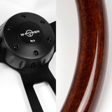W-Power 17" 432mm 5-Bolt Hole With Aluminum Finished 3-Spoke Steering Wheel -Dark Wood Grip/Black Center Spoke