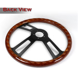 W-Power 17" 432mm 5-Bolt Hole With Aluminum Finished 3-Spoke Steering Wheel -Dark Wood Grip/Black Center Spoke