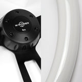 W-Power 17" 432mm 5-Bolt Hole With Aluminum Finished 3-Spoke Steering Wheel -White Wood Grip/Black Center Spoke